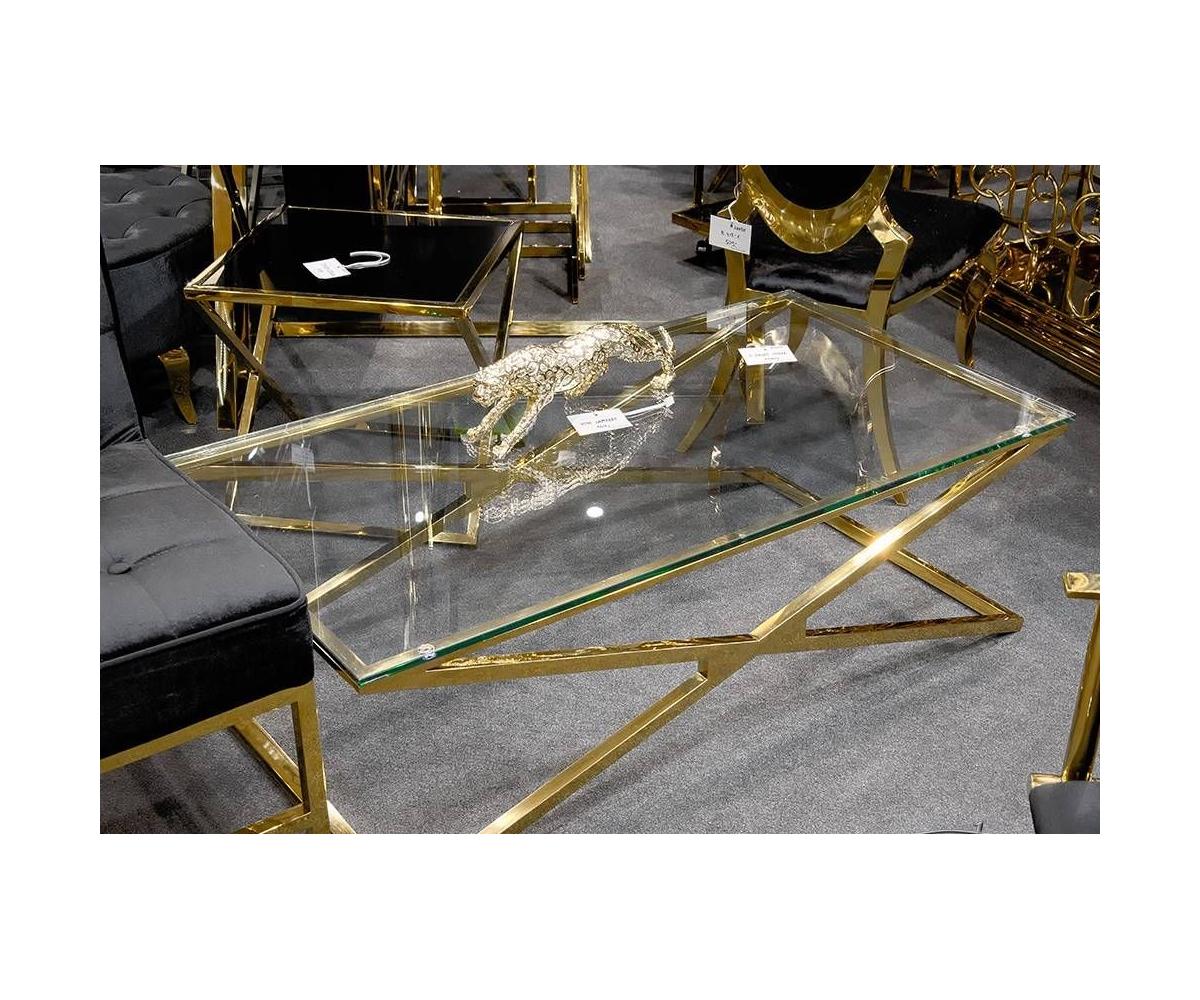 Стеклянный стол с золотыми ножками