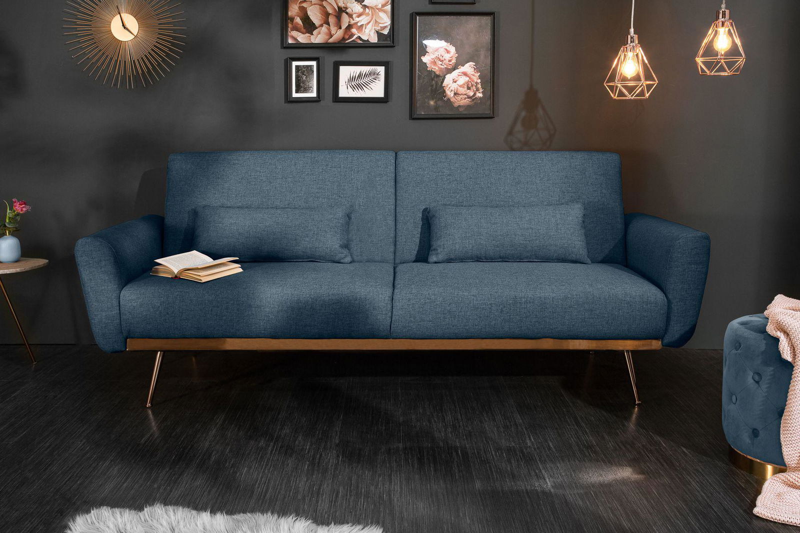 Bellezza sofa rozkładana 208 cm niebieska / 40025 / INVICTA INTERIOR