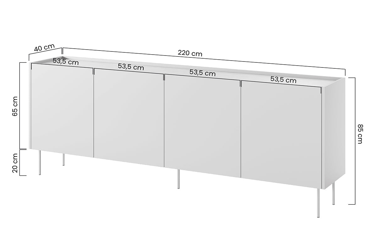 Komoda Desin 220 cm z metalowymi nogami - czarny mat / dąb nagano