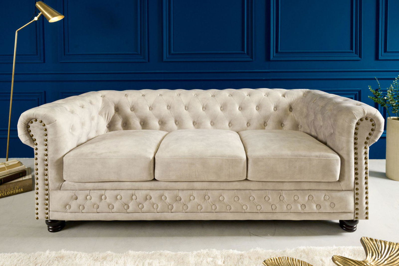 SOFA 3 OSOBOWA CHESTERFIELD AKSAMIT 200 CM / 42310 / INVICTA INTERIOR