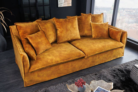 SOFA HEAVEN 3 OSOBOWA MUSZTARDOWY AKSAMIT 215 CM / 40831 / INVICTA INTERIOR