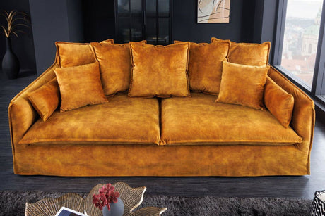 SOFA HEAVEN 3 OSOBOWA MUSZTARDOWY AKSAMIT 215 CM / 40831 / INVICTA INTERIOR