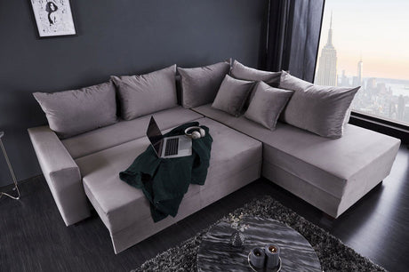 SOFA NAROŻNA Apartment szary aksamit / 39929 / INVICTA INTERIOR