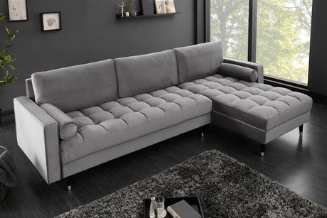 SOFA NAROŻNA COZY SZARA AKSAMIT / 40273 / INVICTA INTERIOR