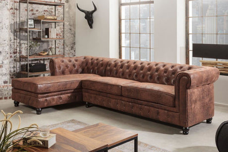 Sofa narożna Chesterfield brązowy antyk / 40611 / INVICTA INTERIOR