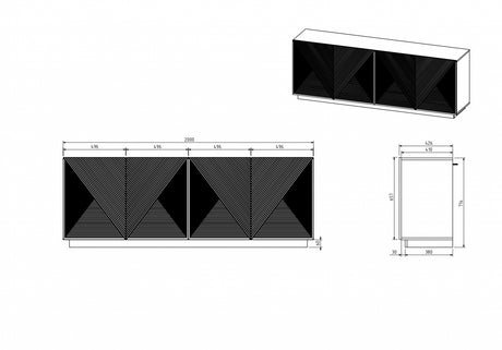 Komoda Asha 200 cm z ryflowanym frontem - czarny mat