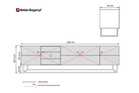 Szafka RTV Asha z ryflowanym frontem i metalowym stelażem 200 cm - artisan / rivier stone mat