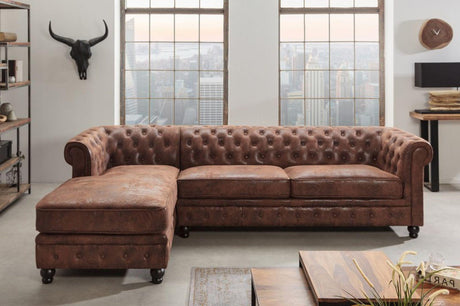 Sofa narożna Chesterfield brązowy antyk / 40611 / INVICTA INTERIOR