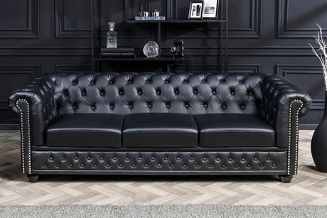 SOFA CHESTERFIELD 3 OSOBOWA IMITACJA SKÓRY CZARNA / 41447 / INVICTA INTERIOR