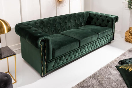 Sofa Chesterfield 3 osobowa aksamit zielony / 40483 / INVICTA INTERIOR