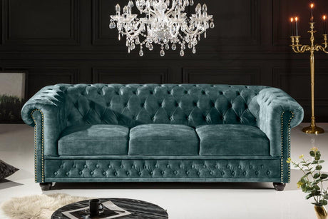 SOFA CHESTERFIELD 3 OSOBOWA AKSAMIT NIEBIESKI / 43091 / INVICTA INTERIOR