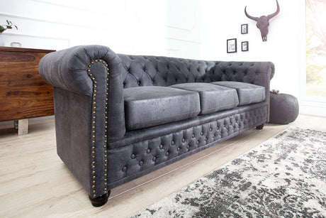 Sofa Chesterfield 3  szary antyk / 37391 / INVICTA INTERIOR