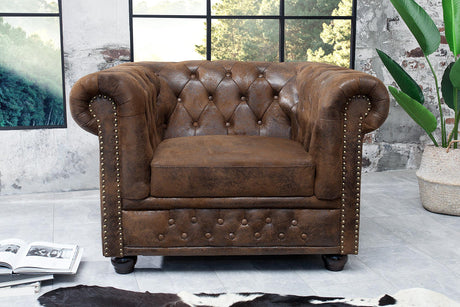 FOTEL Chesterfield brązowy antyczny / 17383  / INVICTA INTERIOR