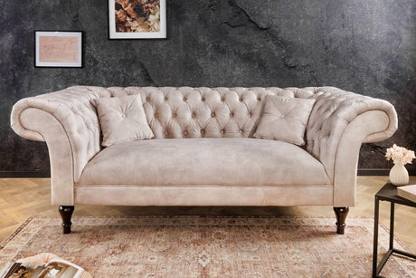 SOFA CHESTERFIELD PARIS BEŻOWY AKSAMIT 225 CM / 42662 / INVICTA INTERIOR