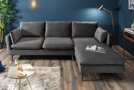 SOFA NAROŻNA FAMOUS 260 CM SZARA AKSAMIT / 40092 / INVICTA INTERIOR