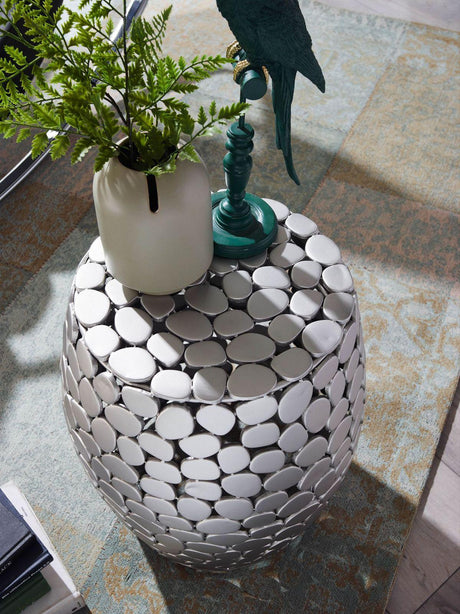 WOHNLING STOLIK KAWOWY MOSAIC METALOWY SREBRNY Ø 40 CM / WL6.657